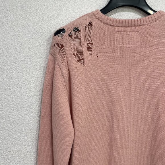 DVNT Pink Distressed Sweater, Crew Neck, Long Sleeve Knitted Sweater - Picture 7 of 8